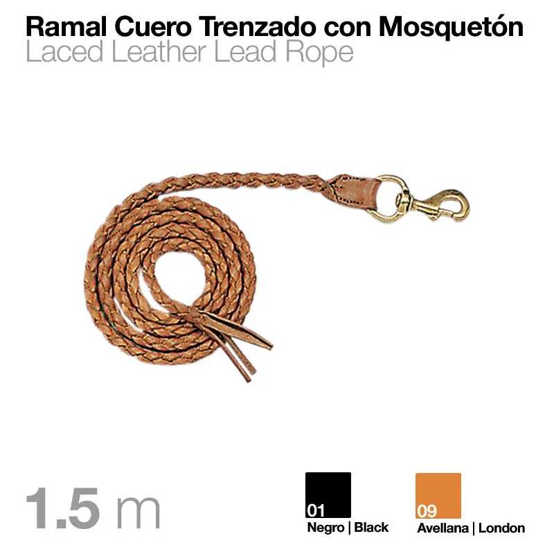 RAMAL CUERO TRENZADO CON MOSQUETON 1.5m