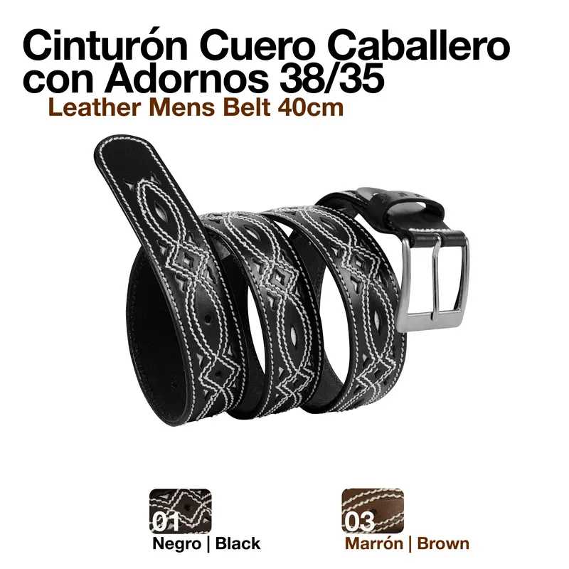 CINTURON CUERO CABALLERO C/ADORNOS 38/35