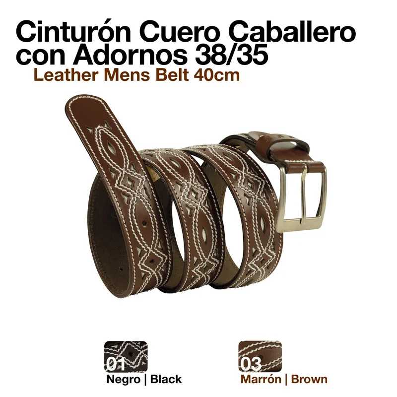 CINTURON CUERO CABALLERO C/ADORNOS 38/35